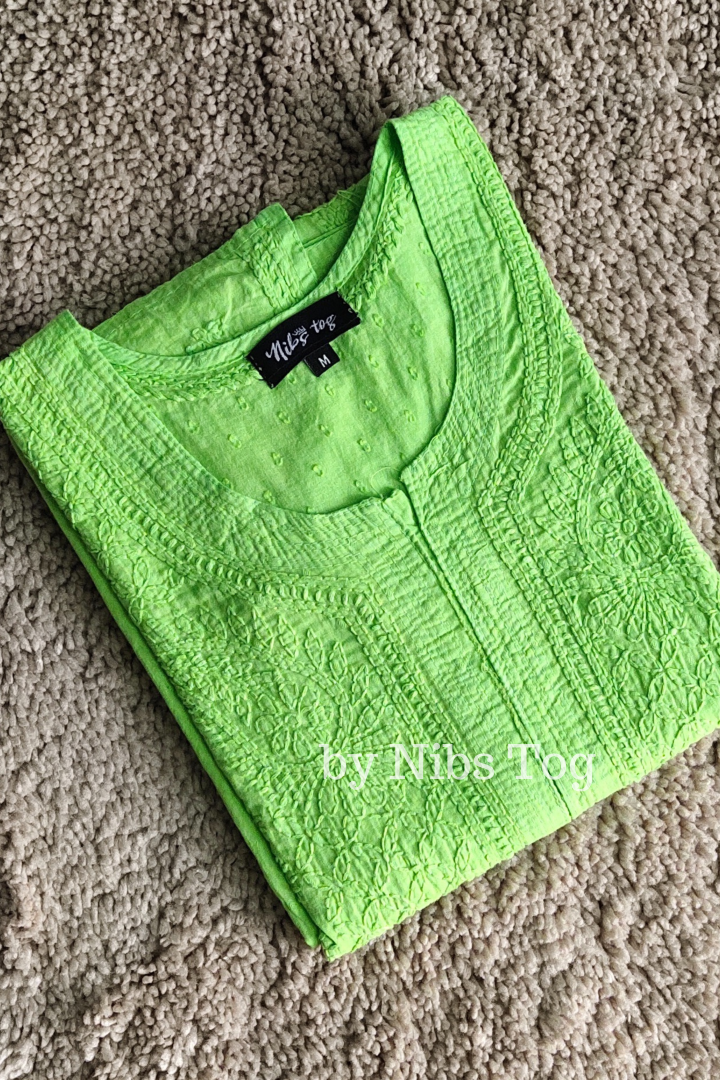 Fresh Green Rozana Chikankari kurta Dobby Cotton