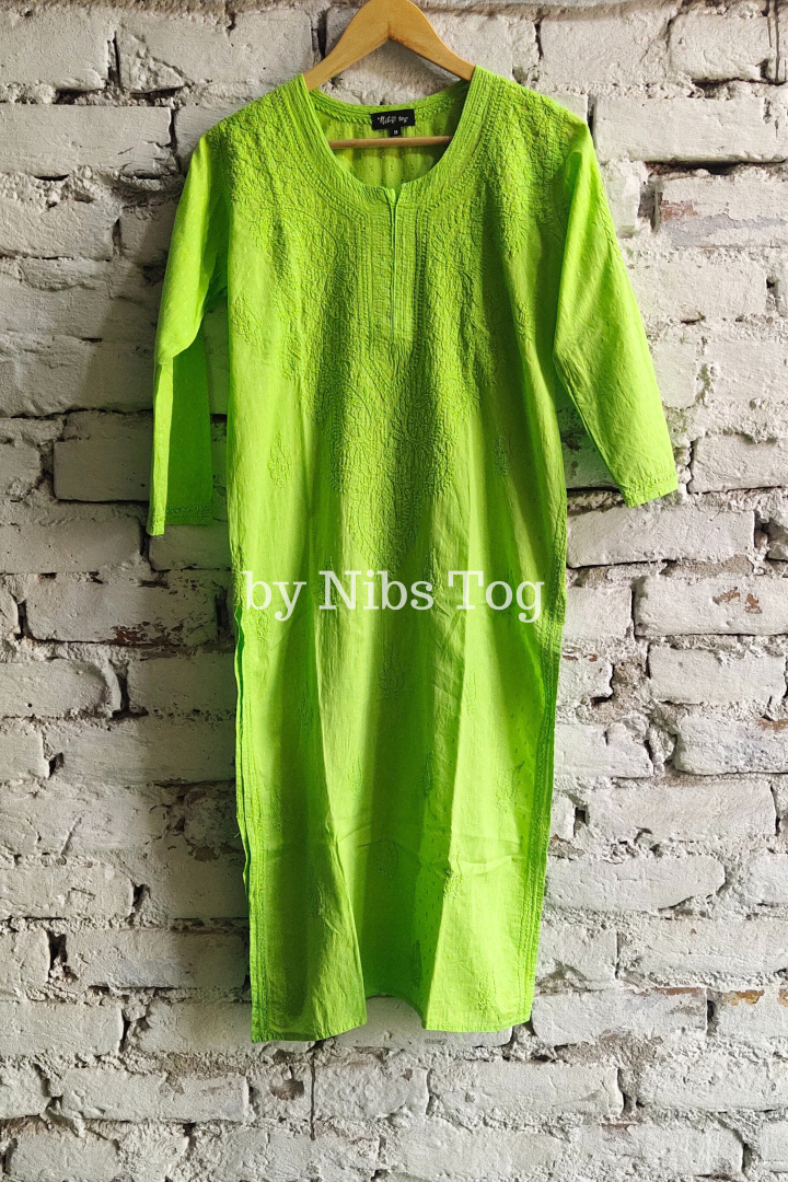 Fresh Green Rozana Chikankari kurta Dobby Cotton