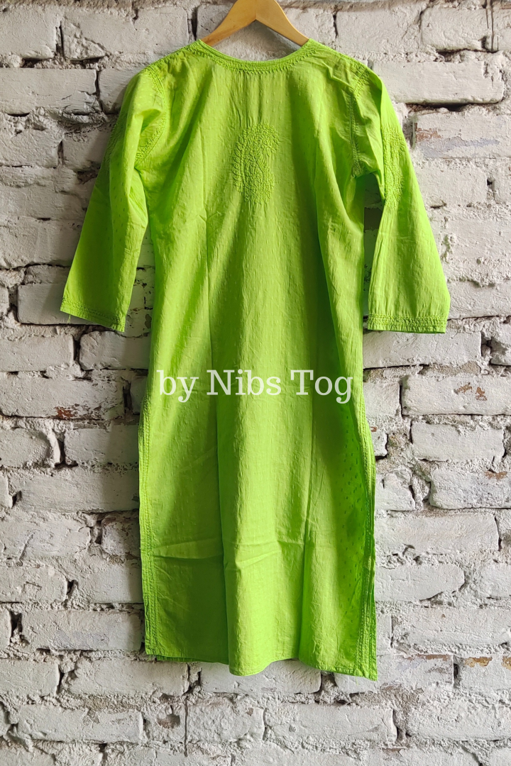 Fresh Green Rozana Chikankari kurta Dobby Cotton