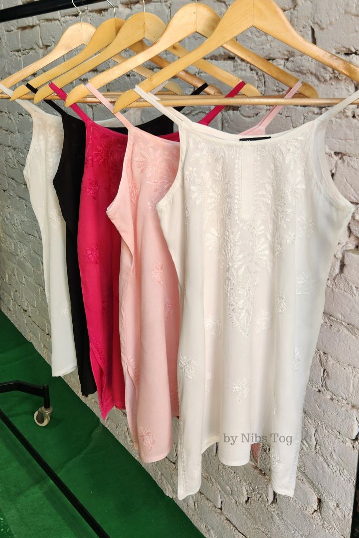 Nayaab Strappy Chikankari Short Kurta Cotton