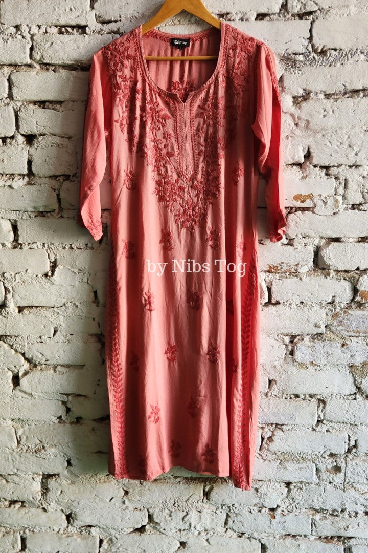 Nude Modal Cotton Chikankari Kurta Palazzo Set