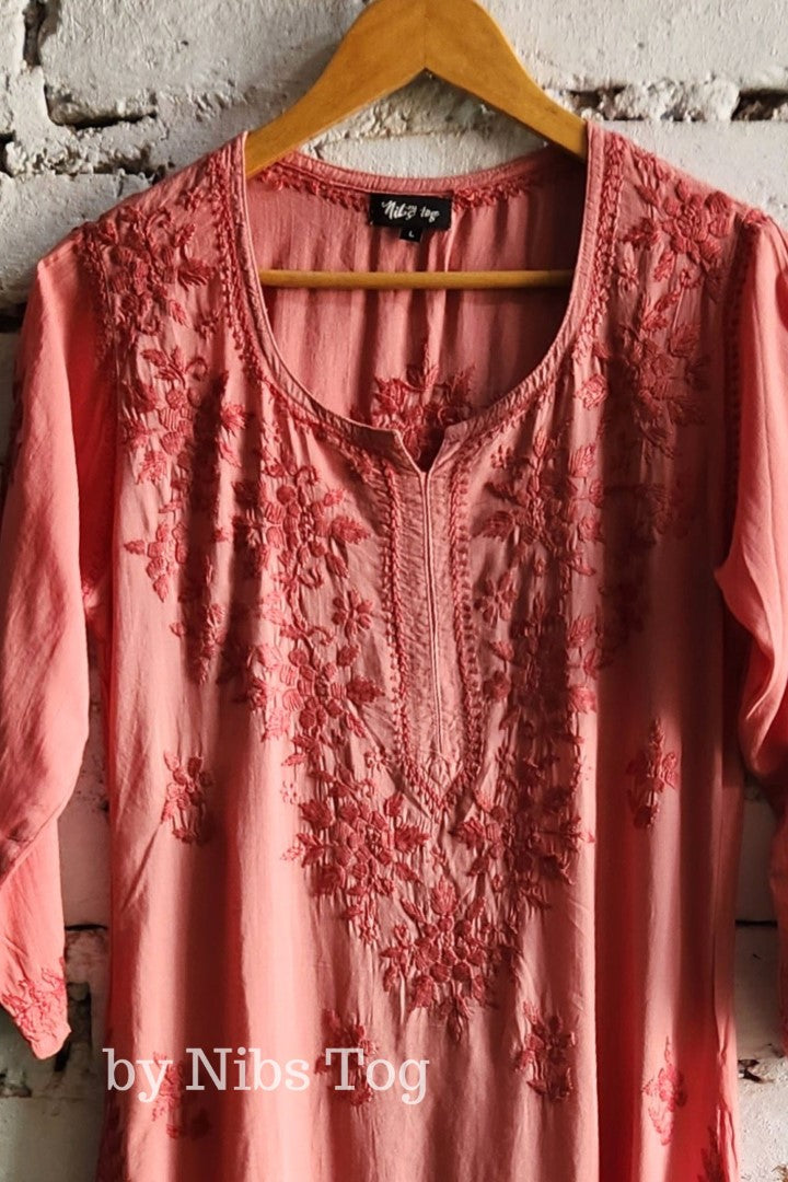 Nude Modal Cotton Chikankari Kurta Palazzo Set