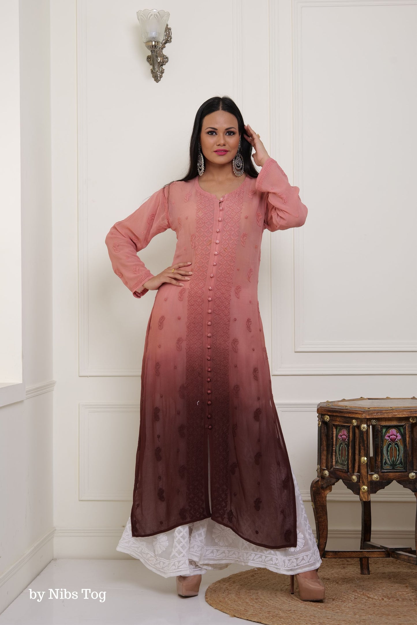 Brown Ombre Nahida Chikankari Straight Kurta
