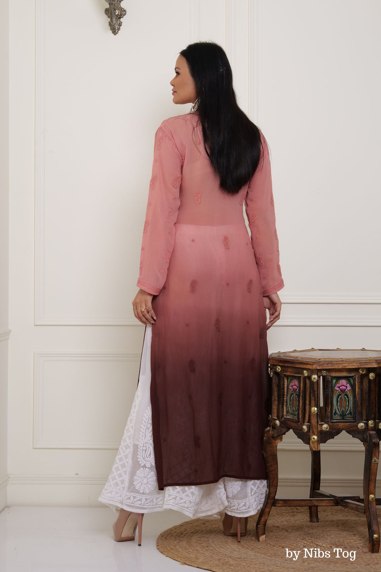 Brown Ombre Nahida Chikankari Straight Kurta