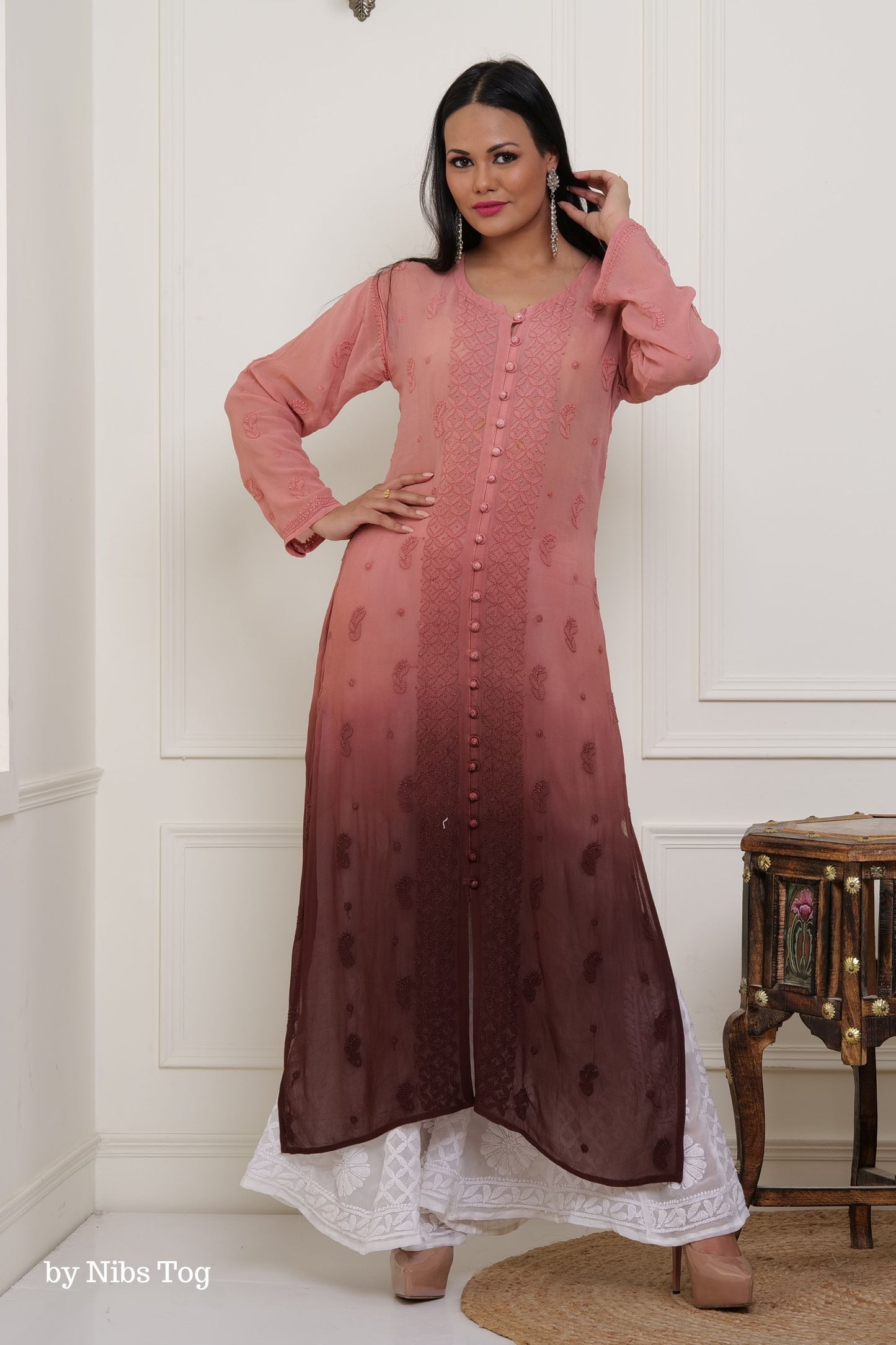 Brown Ombre Nahida Chikankari Straight Kurta
