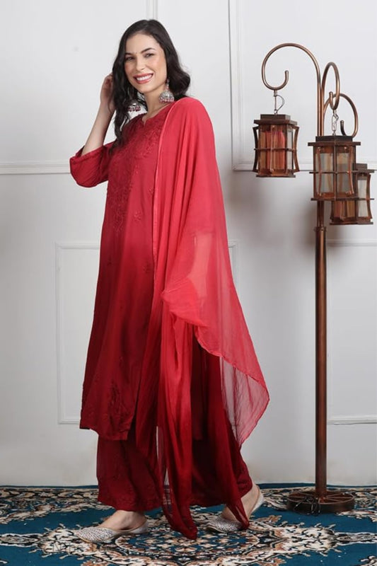 Ombre Kurta Palazzo Set with Dupatta