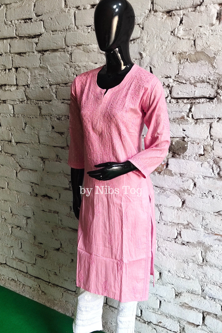 Pretty Pink Rozana Chikankari kurta Dobby Cotton
