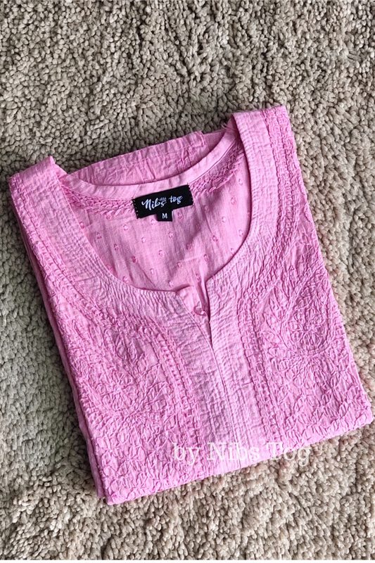 Pretty Pink Rozana Chikankari kurta Dobby Cotton