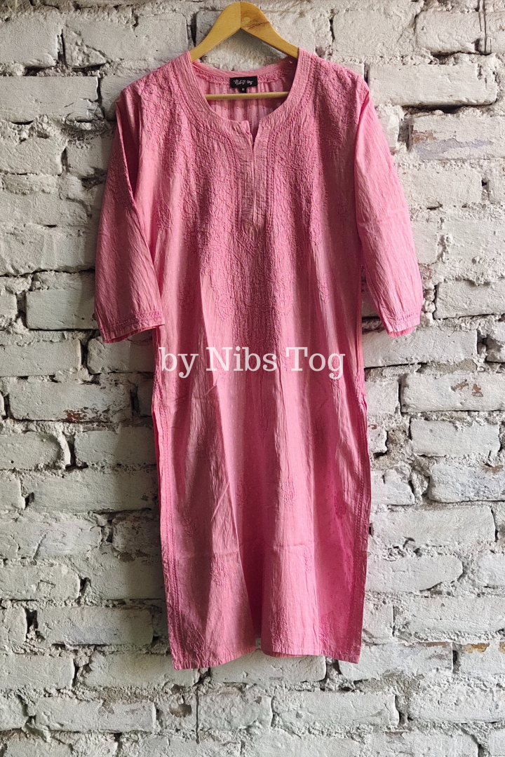 Pretty Pink Rozana Chikankari kurta Dobby Cotton