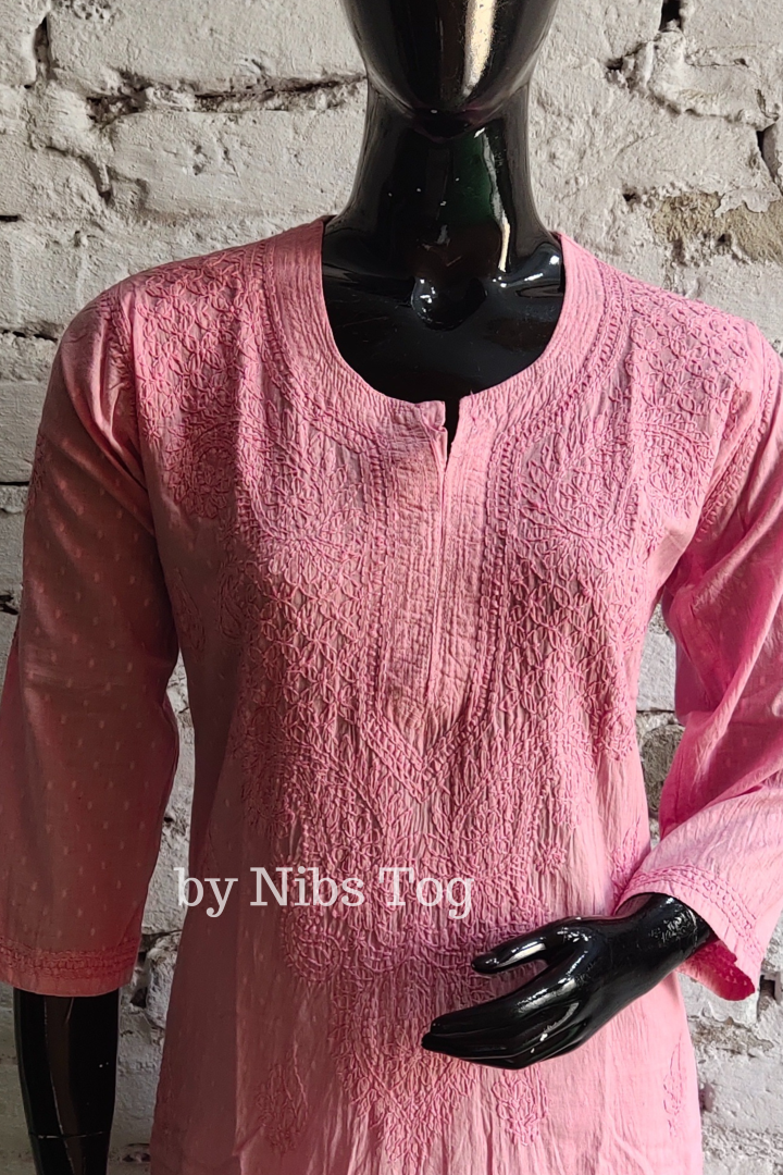 Pretty Pink Rozana Chikankari kurta Dobby Cotton
