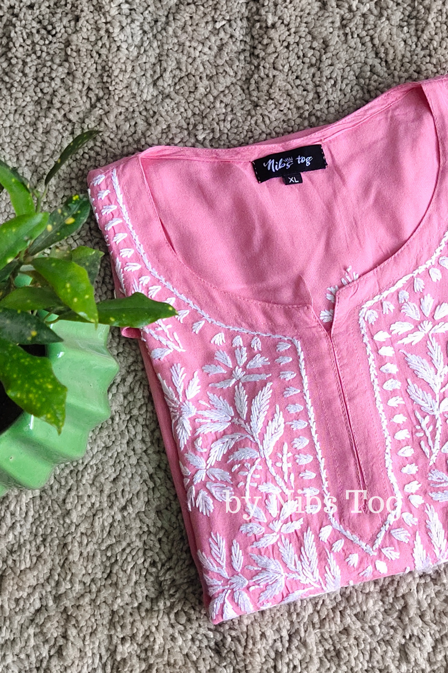 Rozana Chikankari Short Kurta Pink