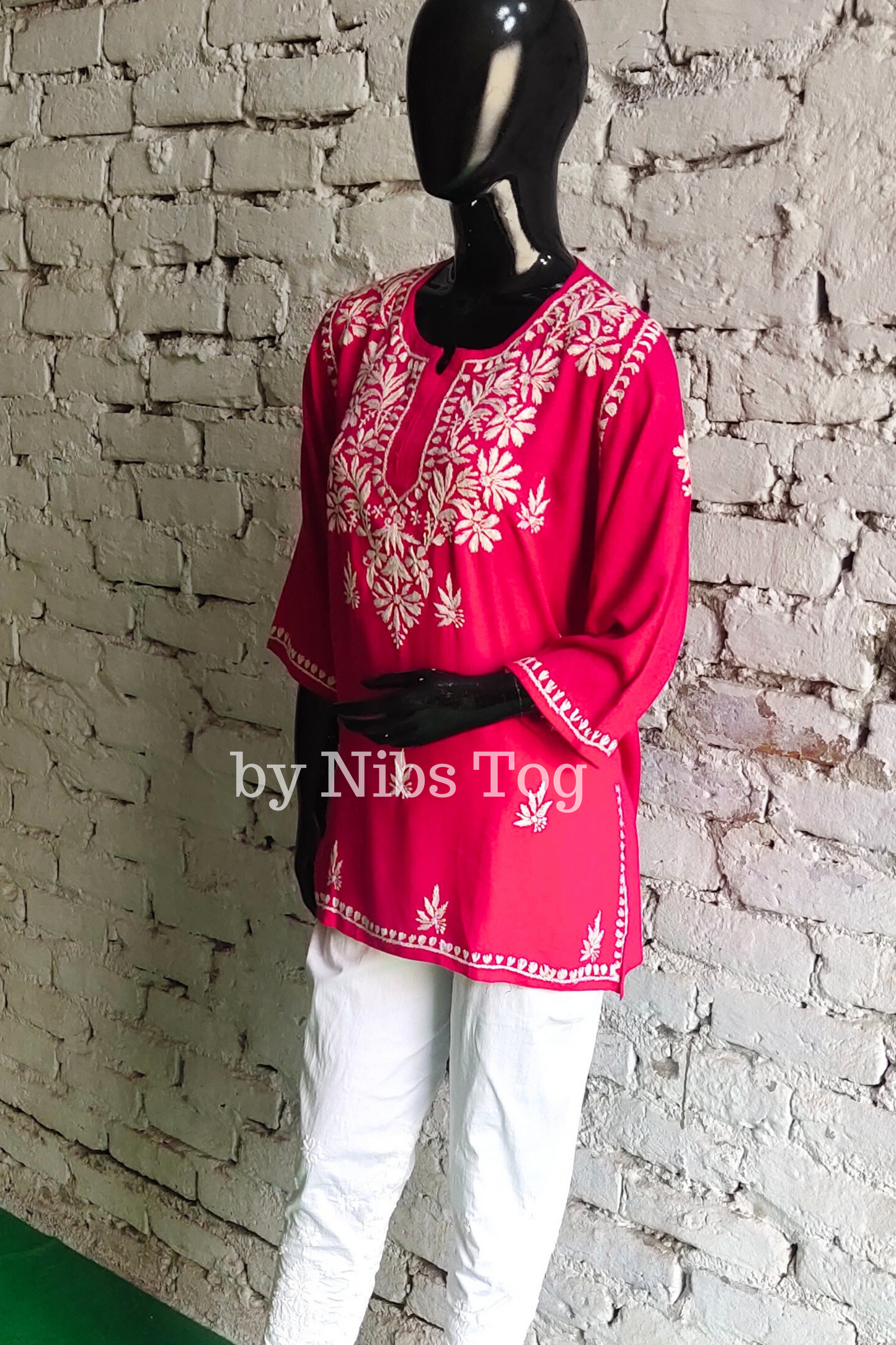 Rozana Chikankari Short Kurta Fuchsia Pink
