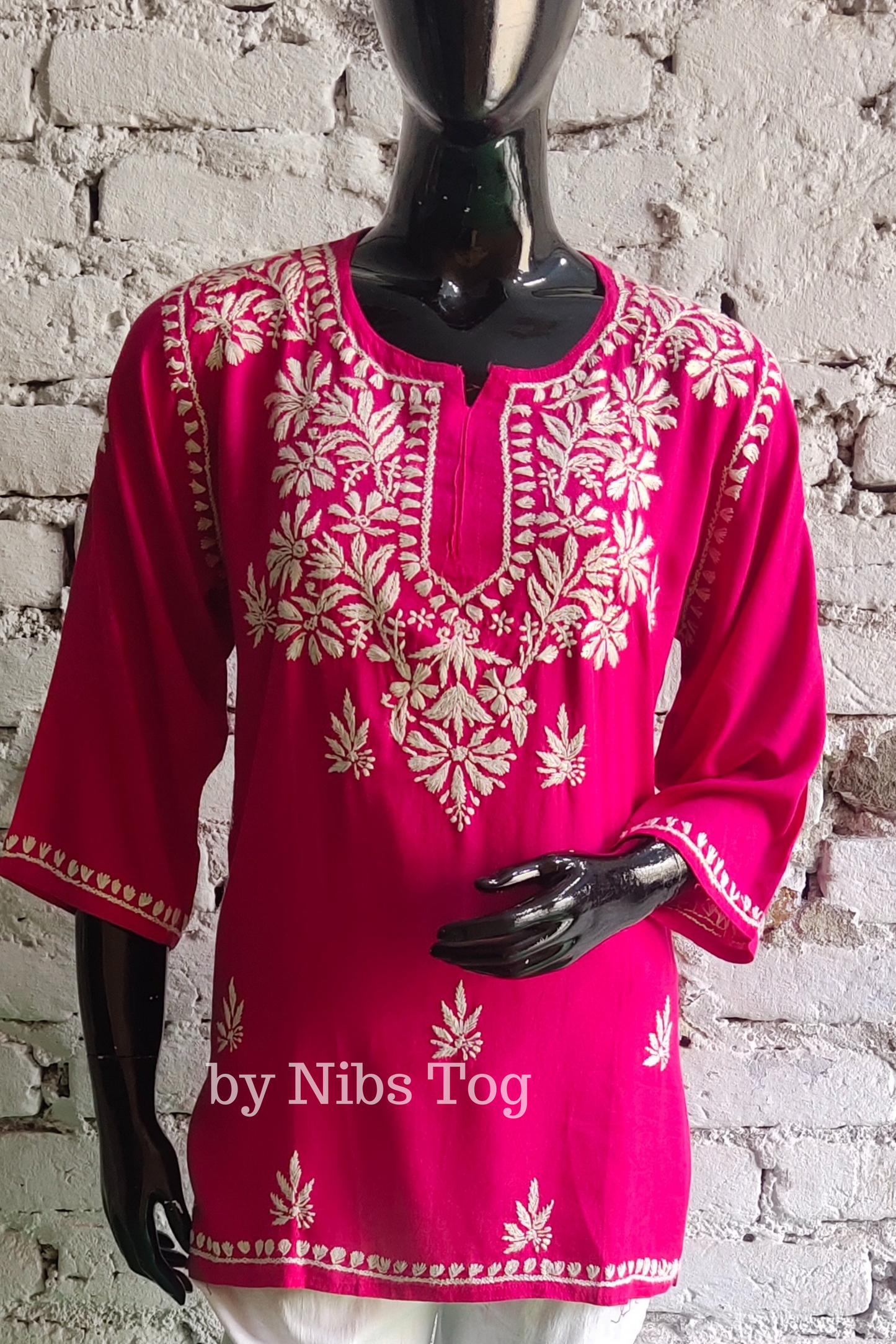 Rozana Chikankari Short Kurta Fuchsia Pink
