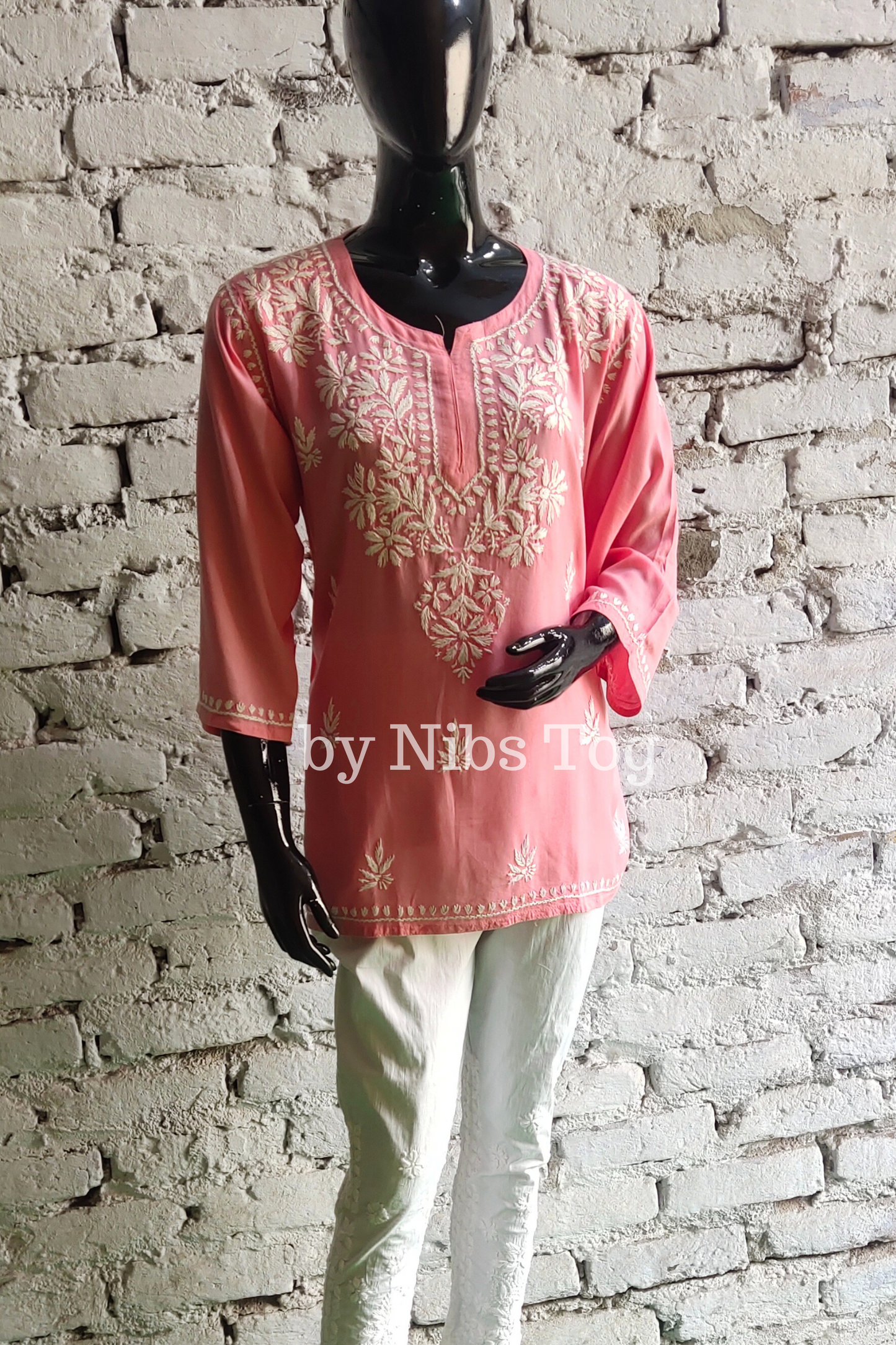 Rozana Chikankari Short Kurta Pink