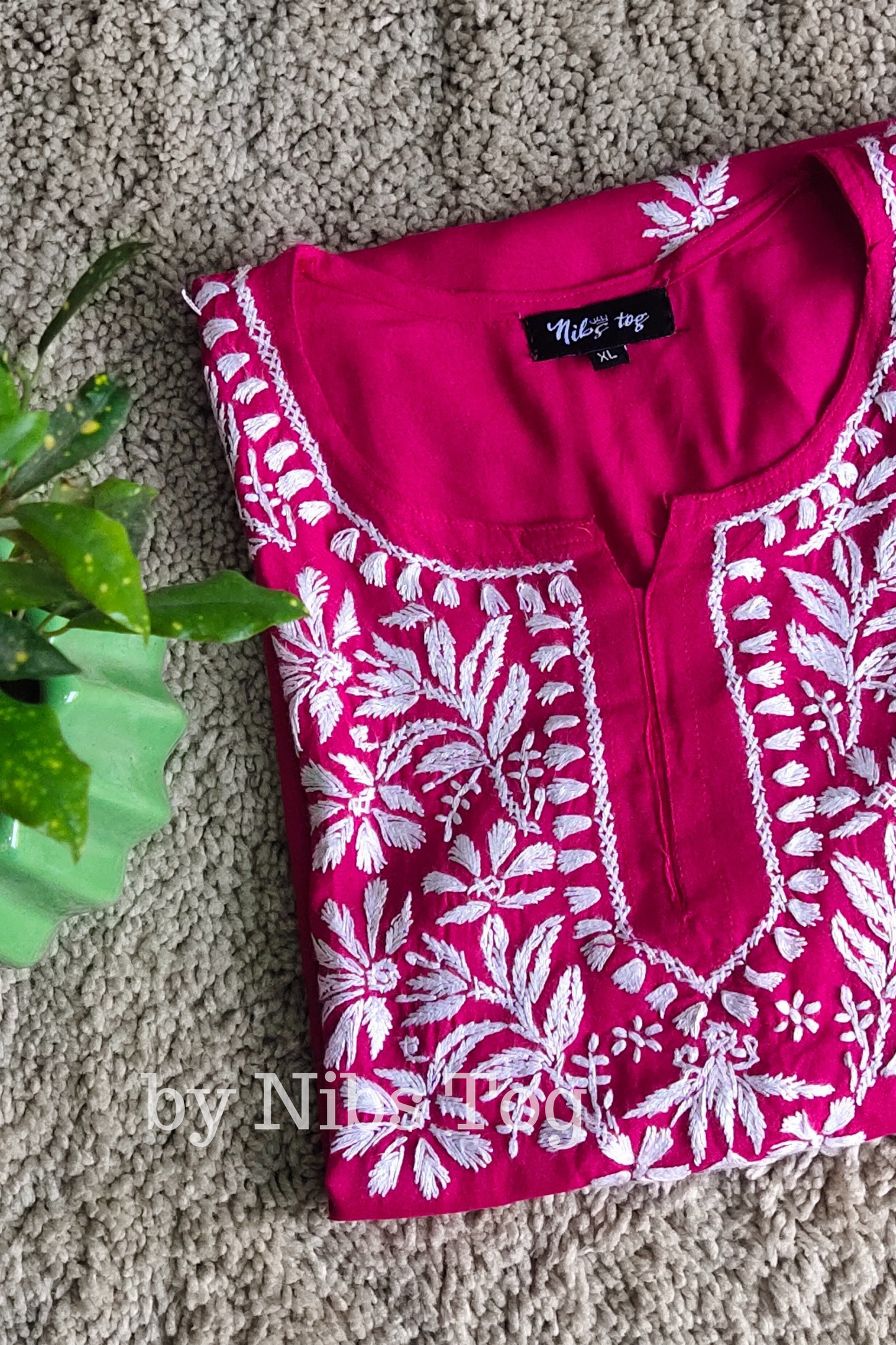 Rozana Chikankari Short Kurta Fuchsia Pink
