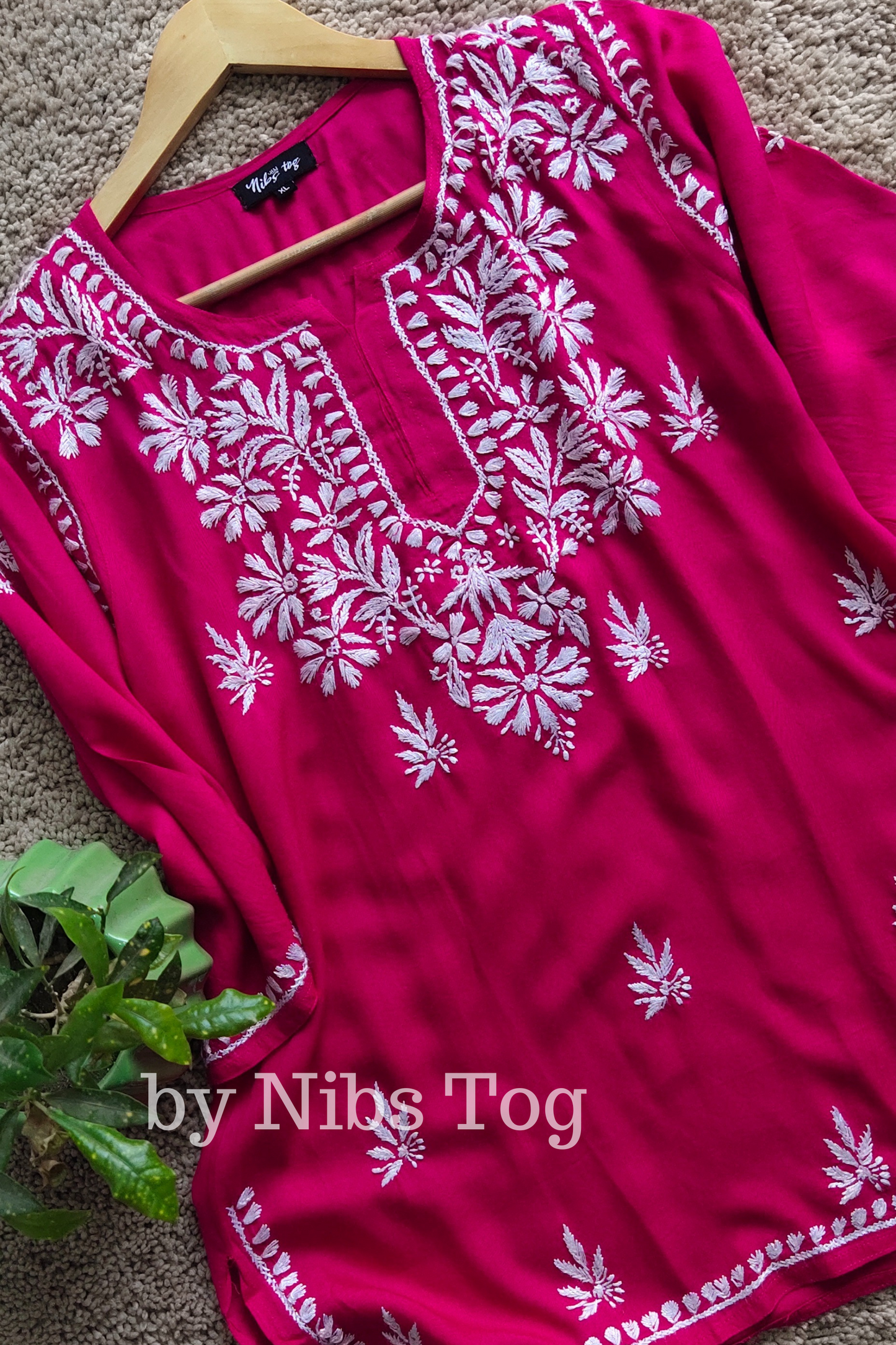 Rozana Chikankari Short Kurta Fuchsia Pink