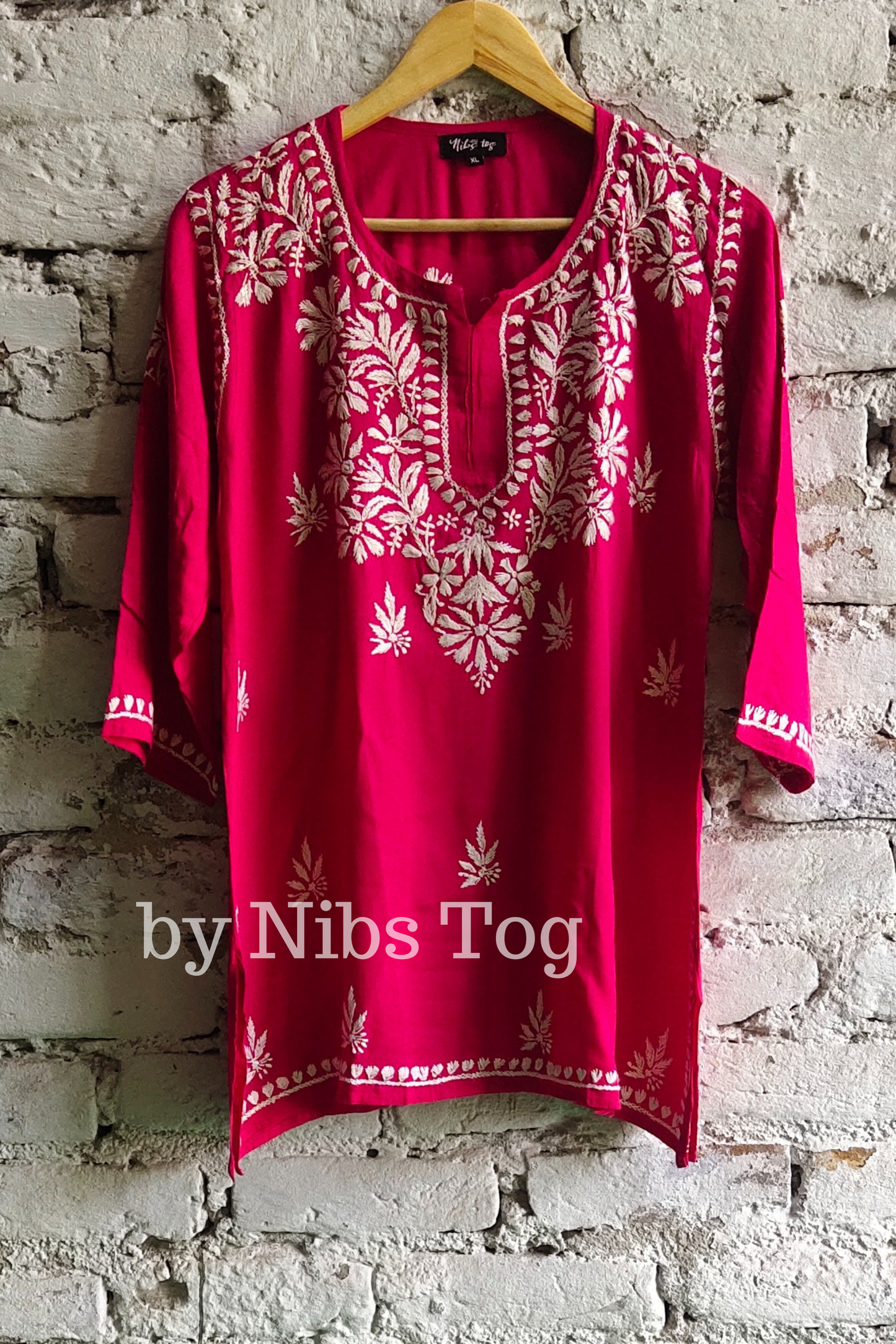 Rozana Chikankari Short Kurta Fuchsia Pink