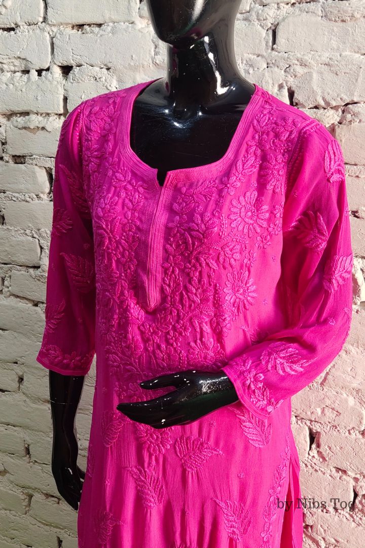 Pink Georgette Chikankari Kurta for Women with Inner