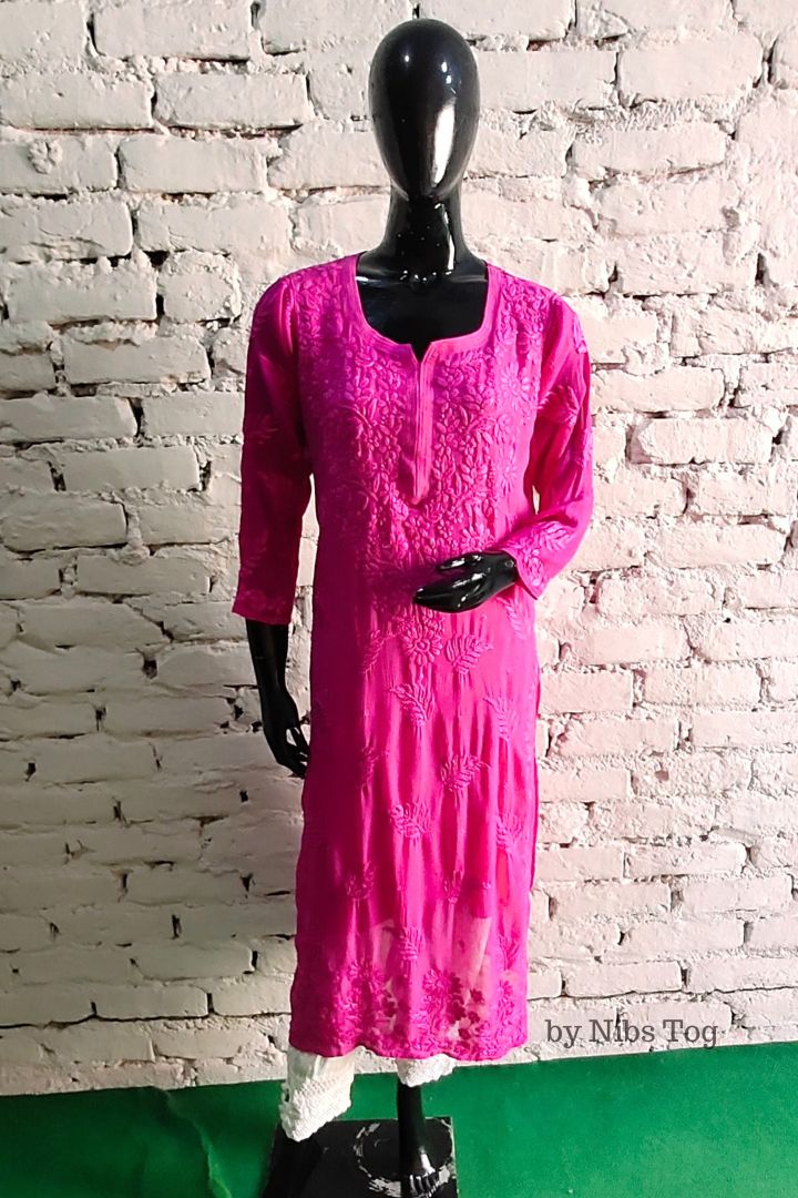 Pink Georgette Chikankari Kurta for Women with Inner