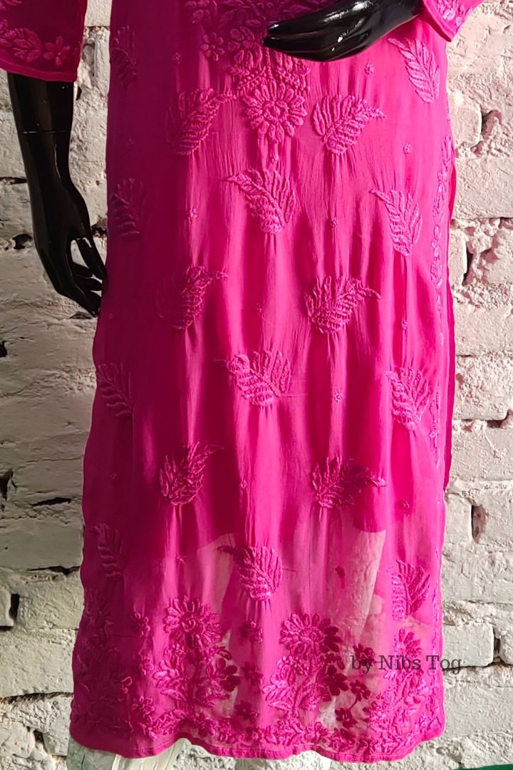 Pink Georgette Chikankari Kurta for Women with Inner
