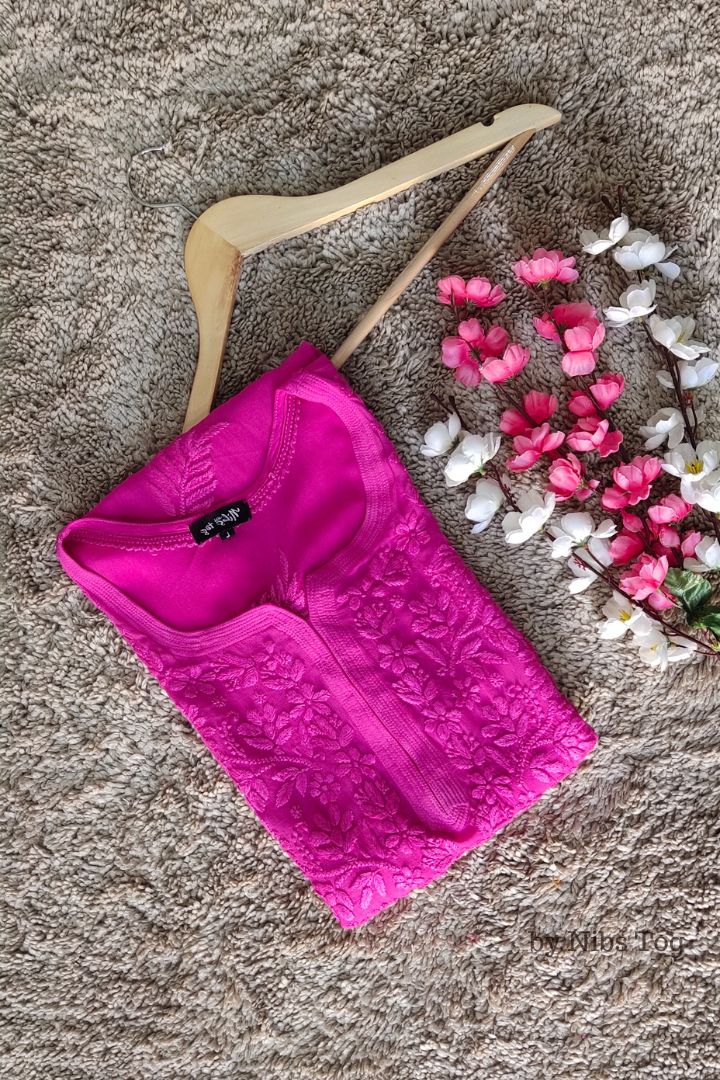 Pink Georgette Chikankari Kurta for Women with Inner