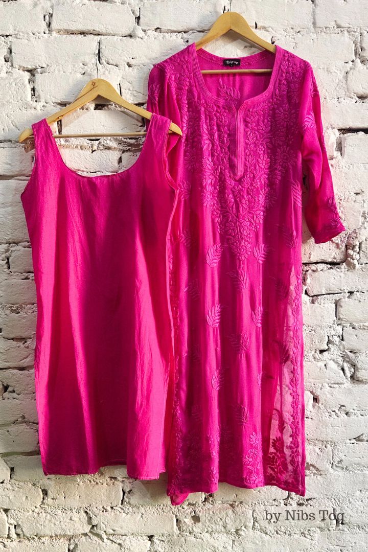 Pink Georgette Chikankari Kurta for Women with Inner