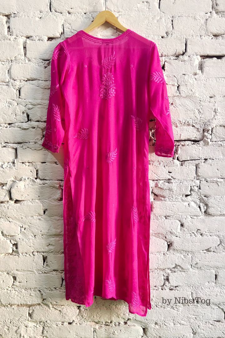 Pink Georgette Chikankari Kurta for Women with Inner