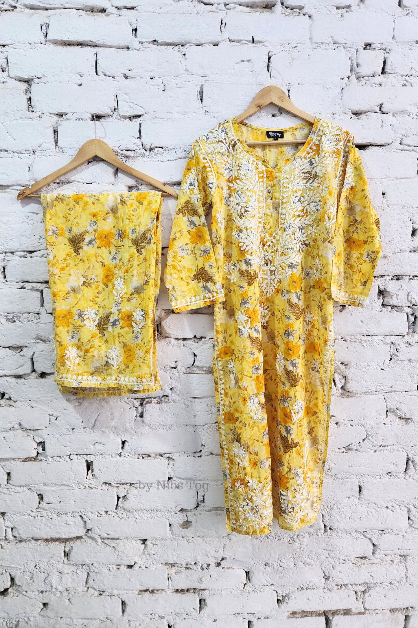 Meer Printed Cotton Chikankari Kurta Palazzo Set