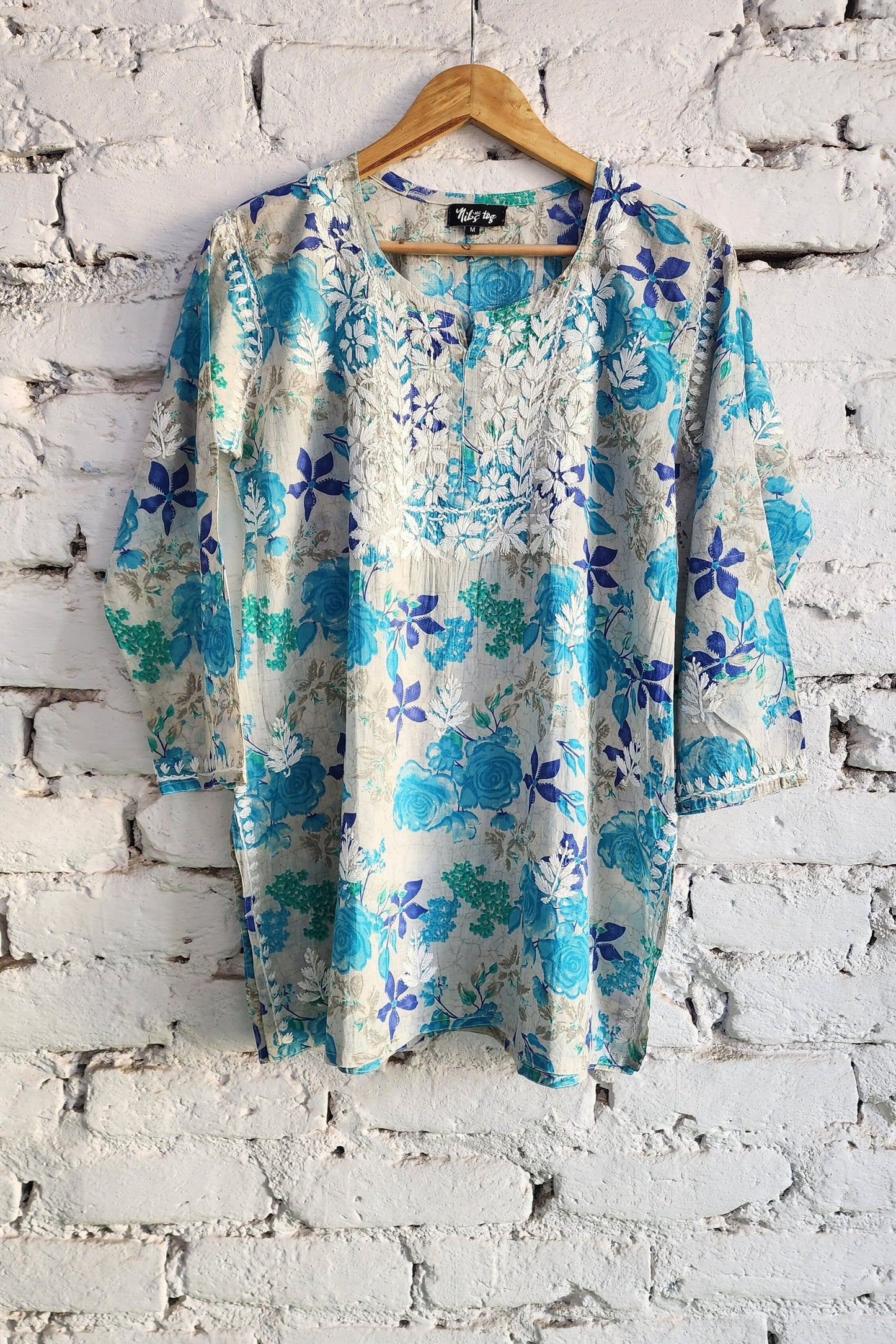 Meer Floral Print Mulmul Chikankari Short Kurta