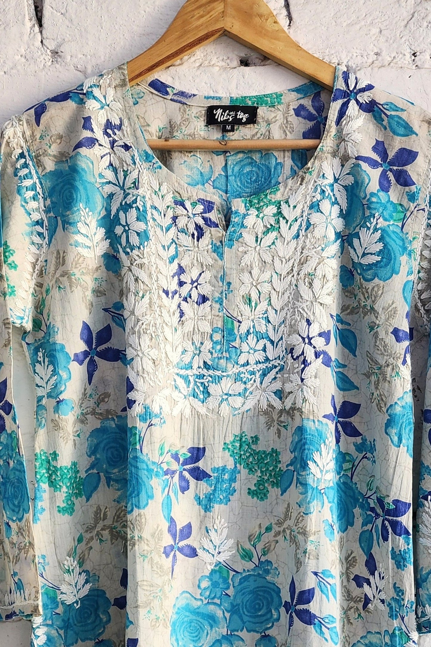 Meer Floral Print Mulmul Chikankari Short Kurta