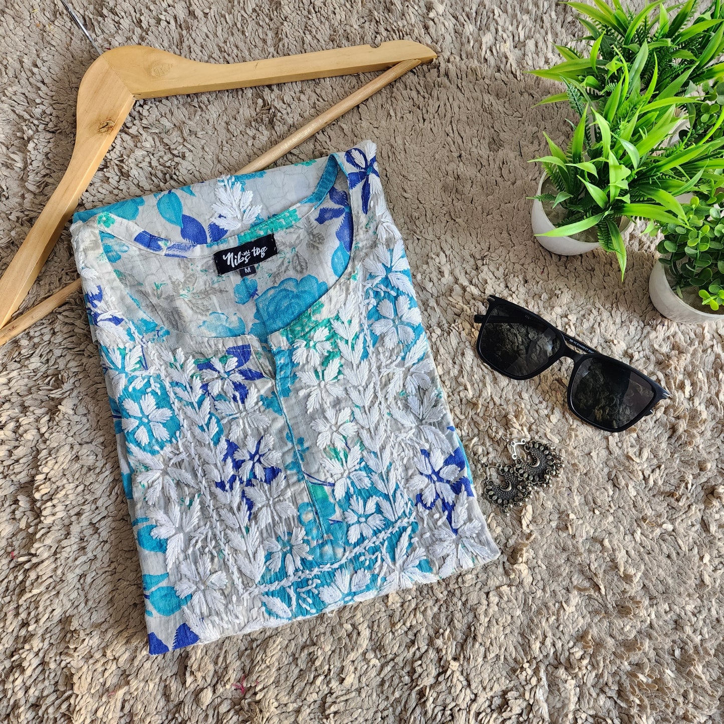 Meer Floral Print Mulmul Chikankari Short Kurta