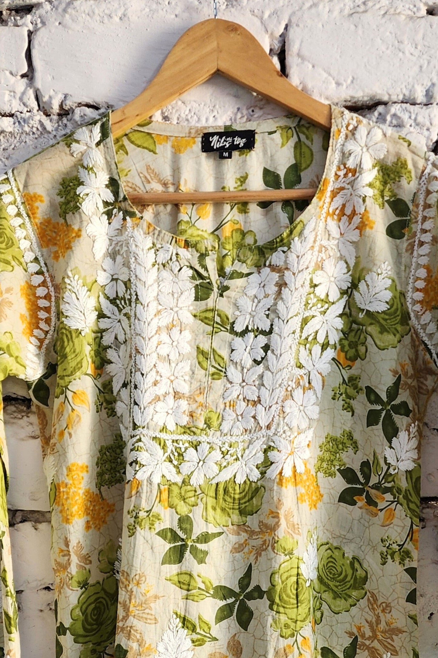 Meer Floral Print Mulmul Chikankari Short Kurta