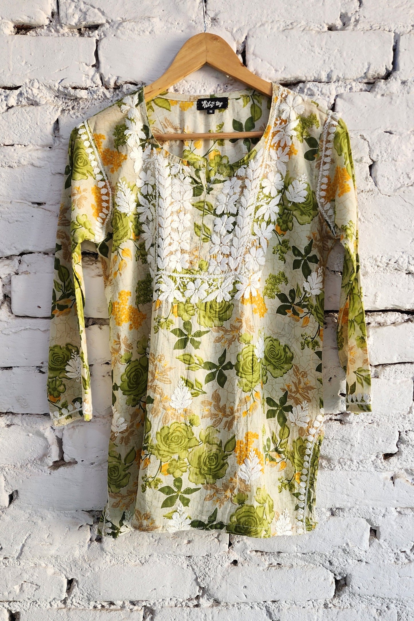 Meer Floral Print Mulmul Chikankari Short Kurta