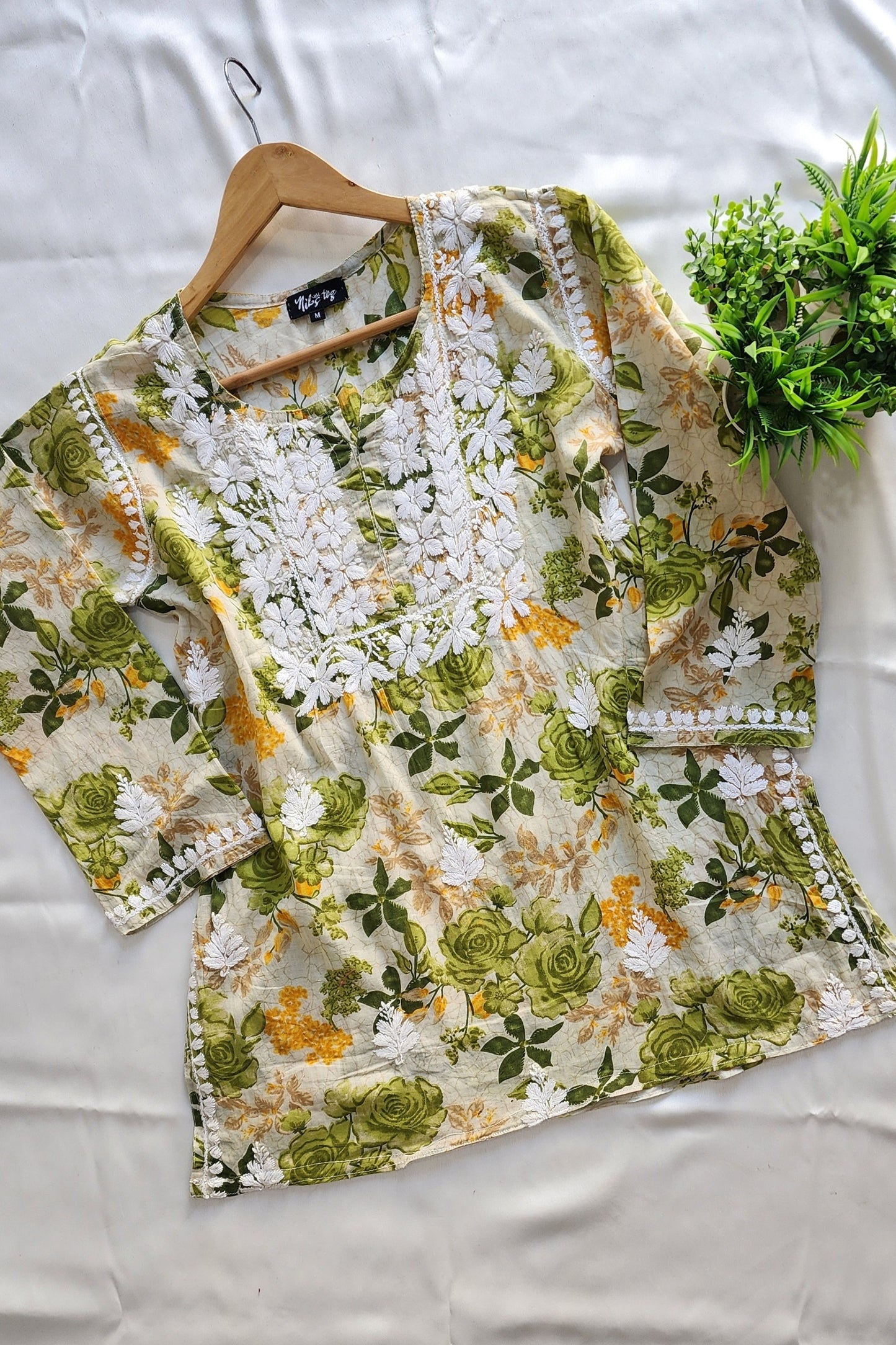 Meer Floral Print Mulmul Chikankari Short Kurta
