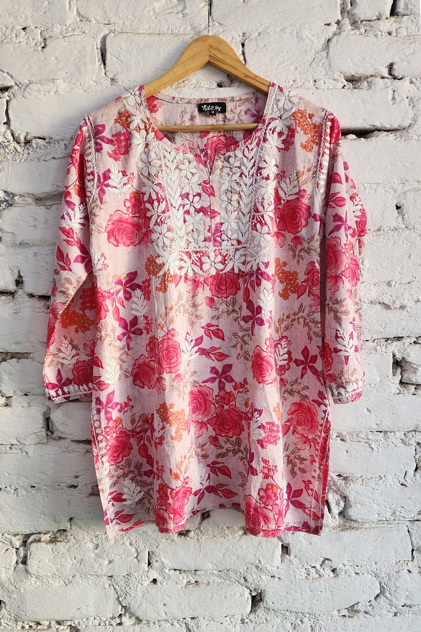 Meer Floral Print Mulmul Chikankari Short Kurta