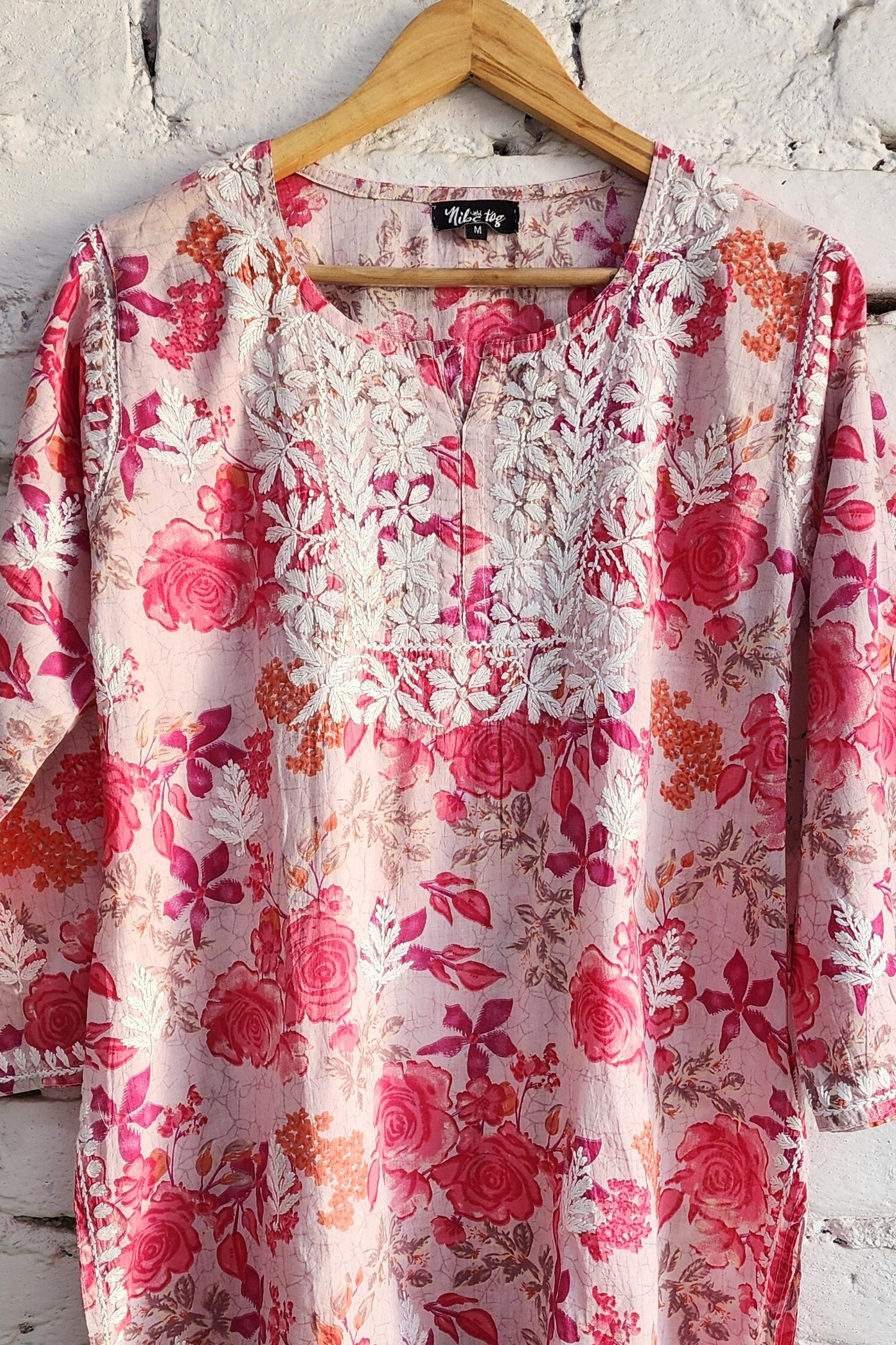 Meer Floral Print Mulmul Chikankari Short Kurta