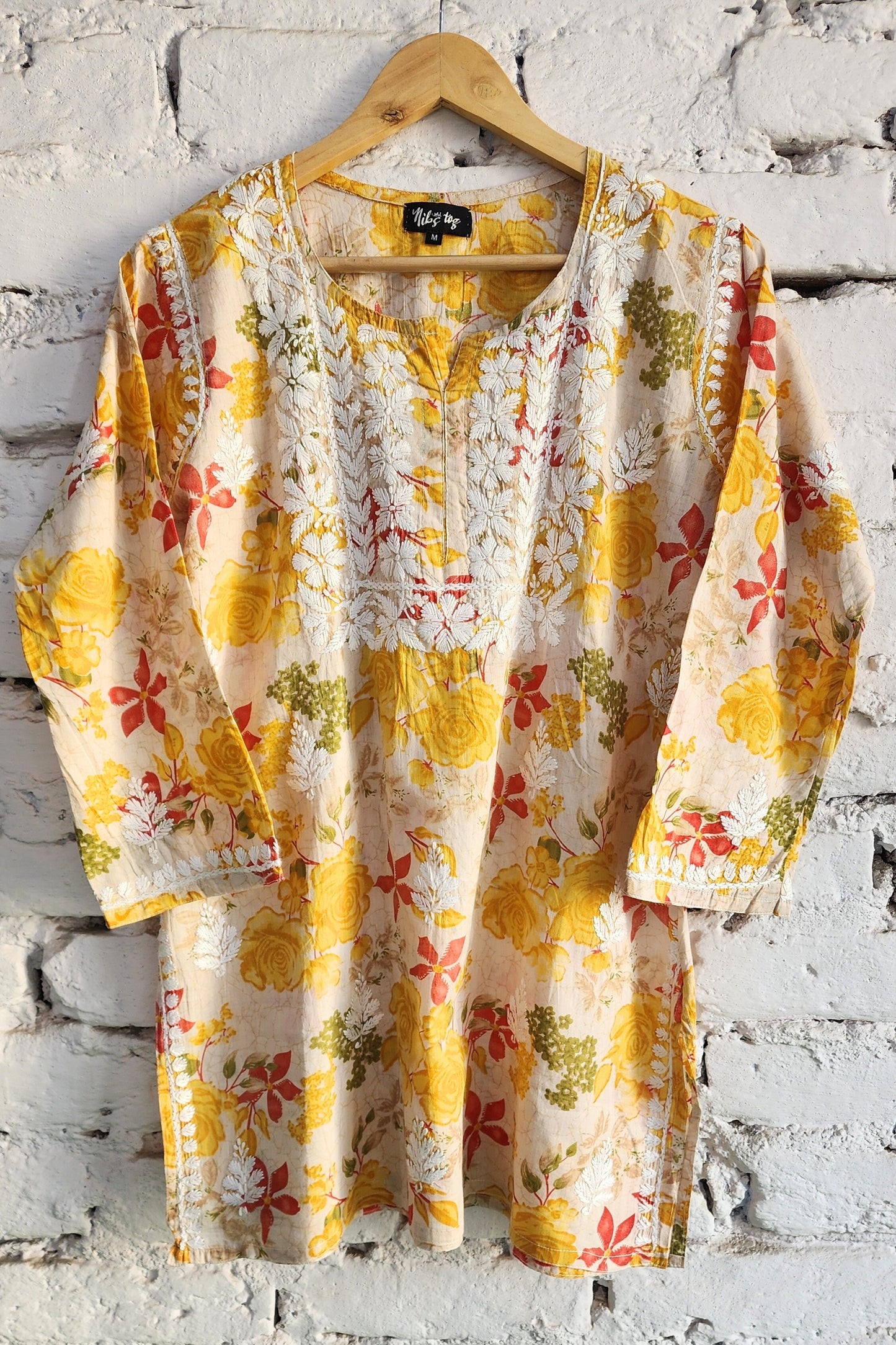 Meer Floral Print Mulmul Chikankari Short Kurta