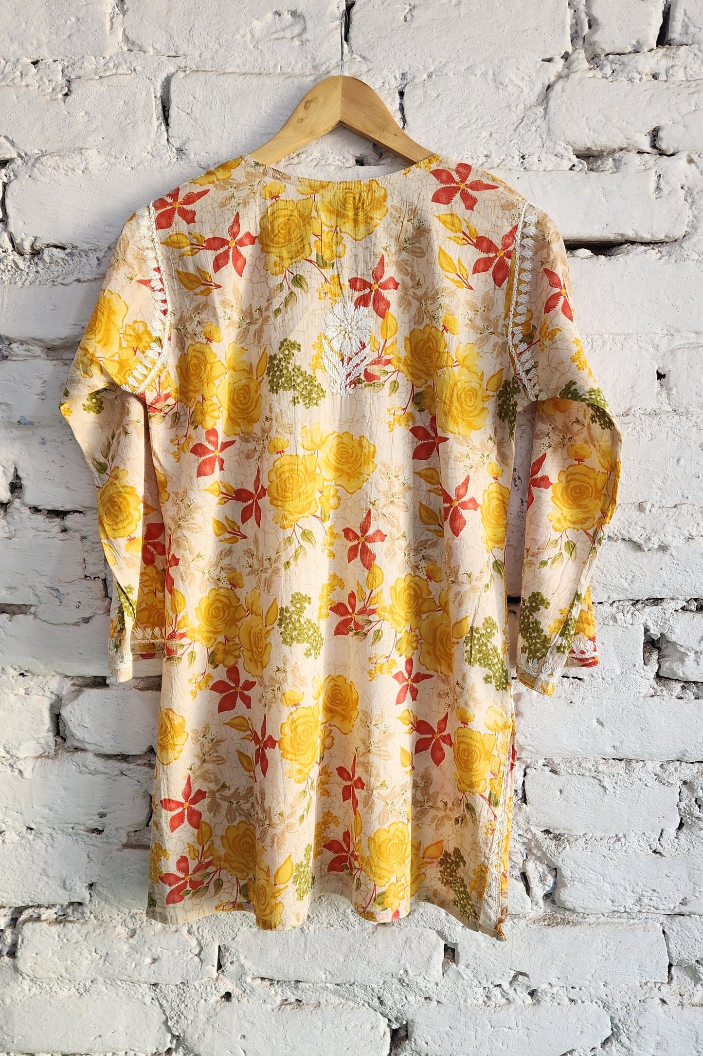 Meer Floral Print Mulmul Chikankari Short Kurta