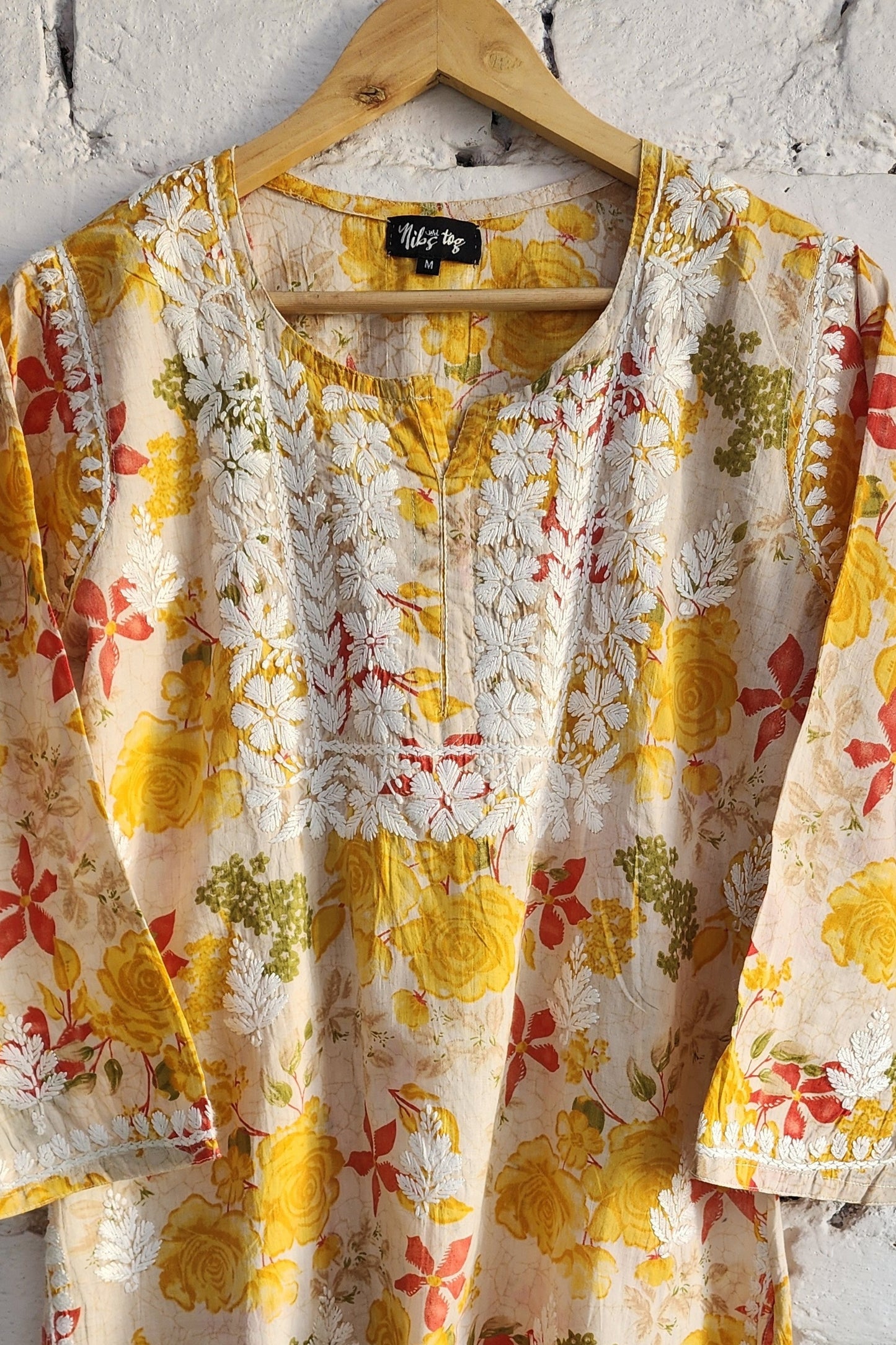 Meer Floral Print Mulmul Chikankari Short Kurta