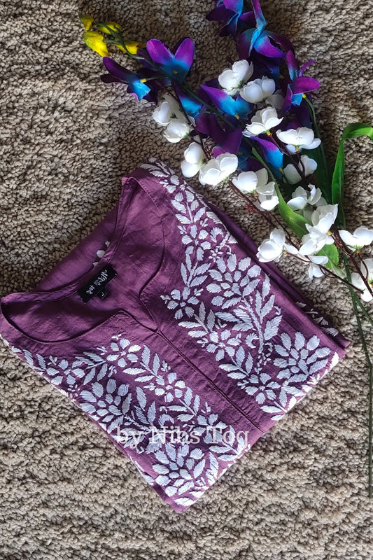 Modal Cotton Chikankari Kurta Mauve