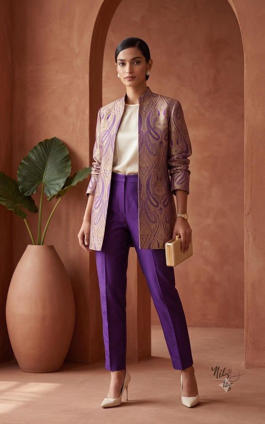 Purple and gold personalized Banarasi brocade jacket β image 2