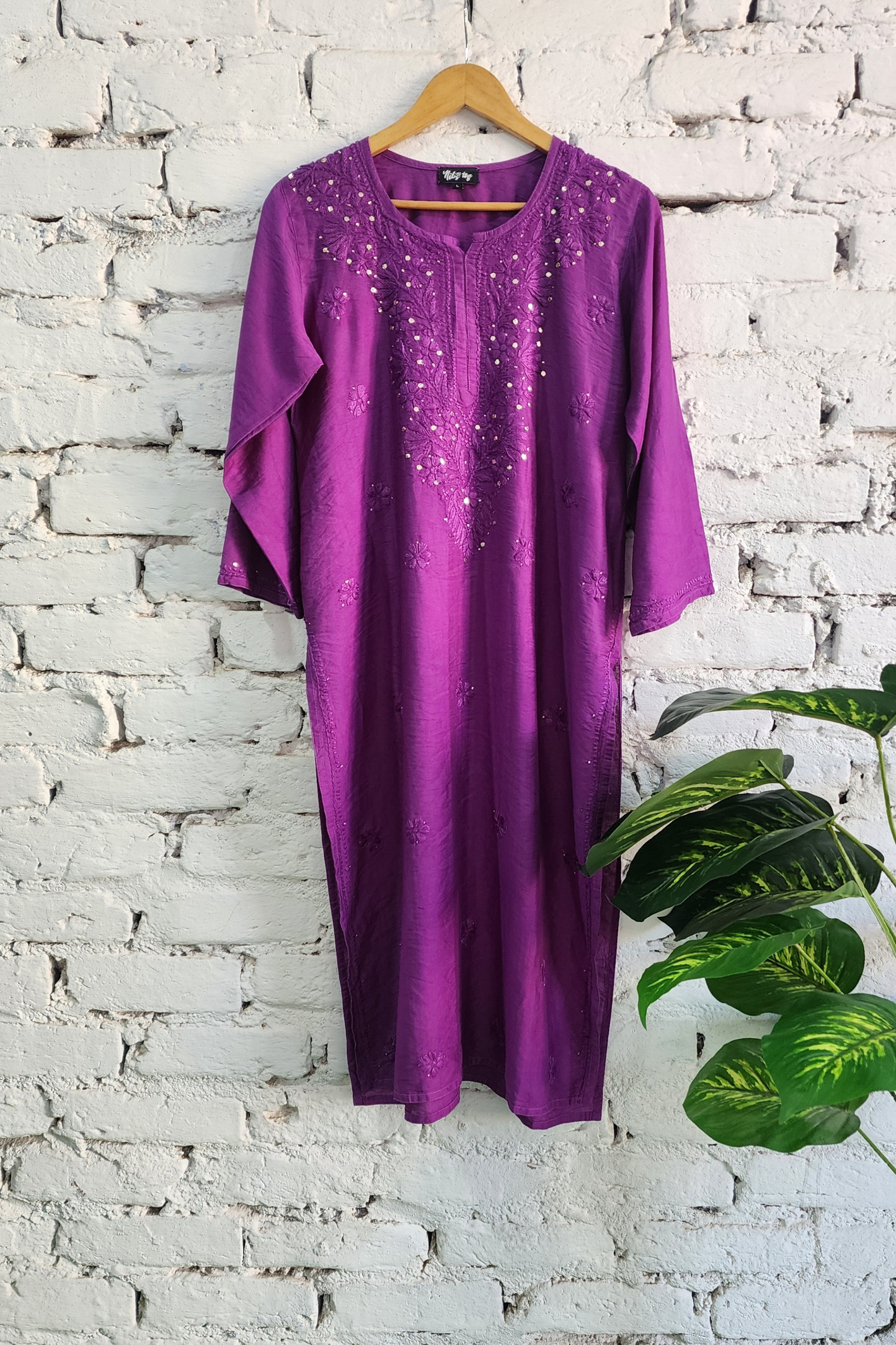 Purple Silk Chikankari Kurta Set with Dupatta