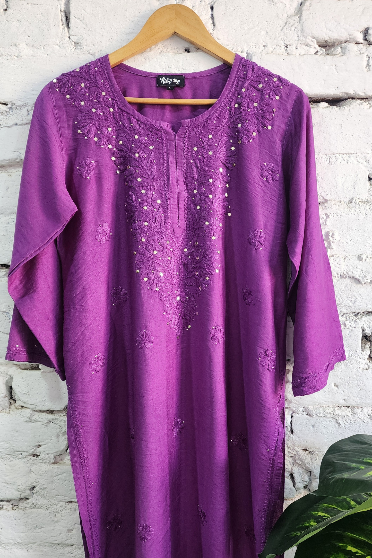 Purple Silk Chikankari Kurta Set with Dupatta