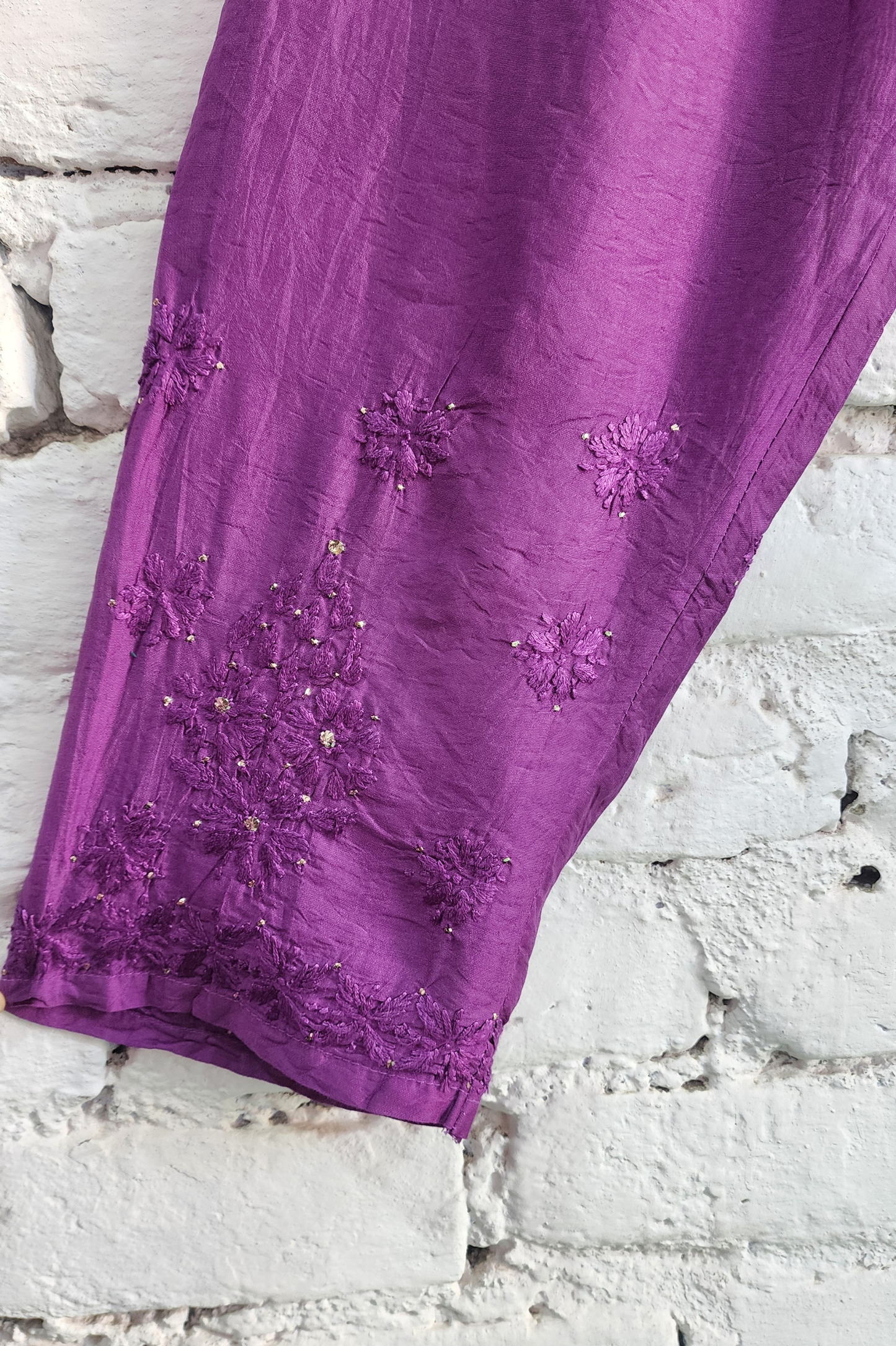 Purple Silk Chikankari Kurta Set with Dupatta