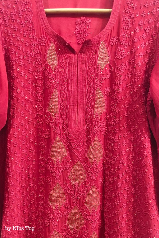 Inayat Red Chikankari Kurta Palazzo Set with Dupatta