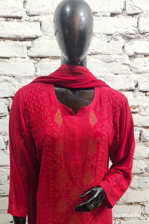 Inayat Red Chikankari Kurta Palazzo Set with Dupatta