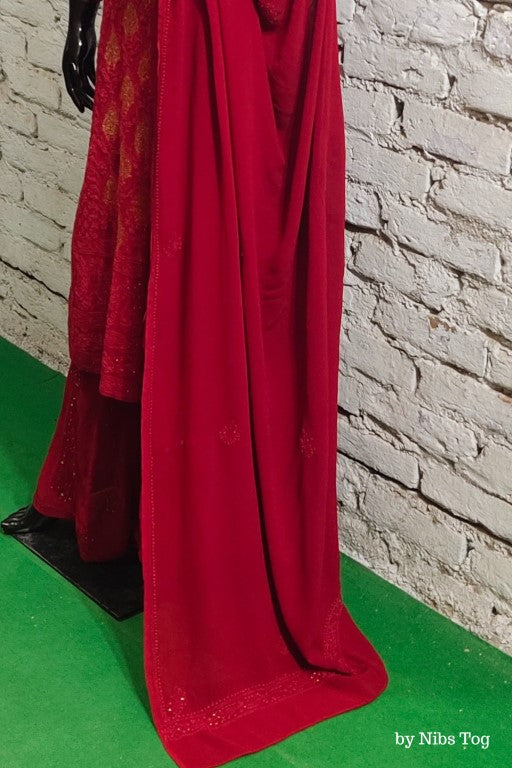 Inayat Red Chikankari Kurta Palazzo Set with Dupatta
