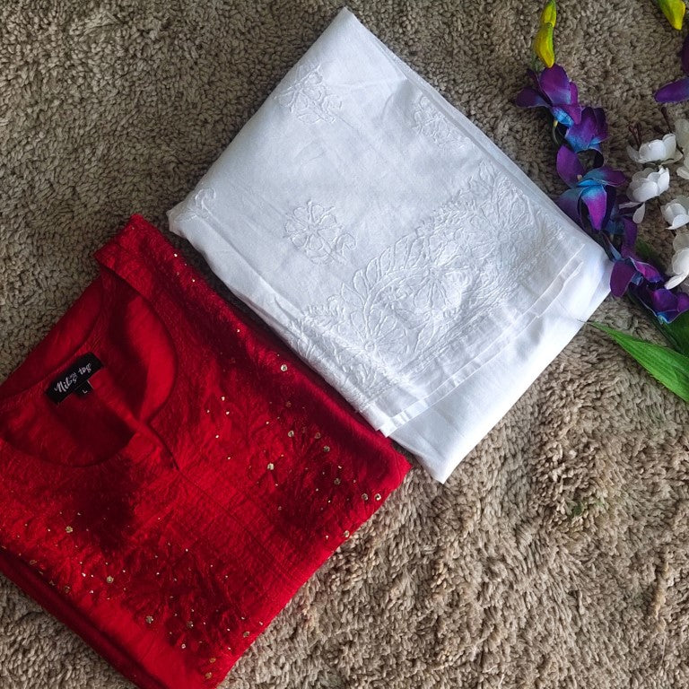 Afreen Red Chikankari Kurta Palazzo Set