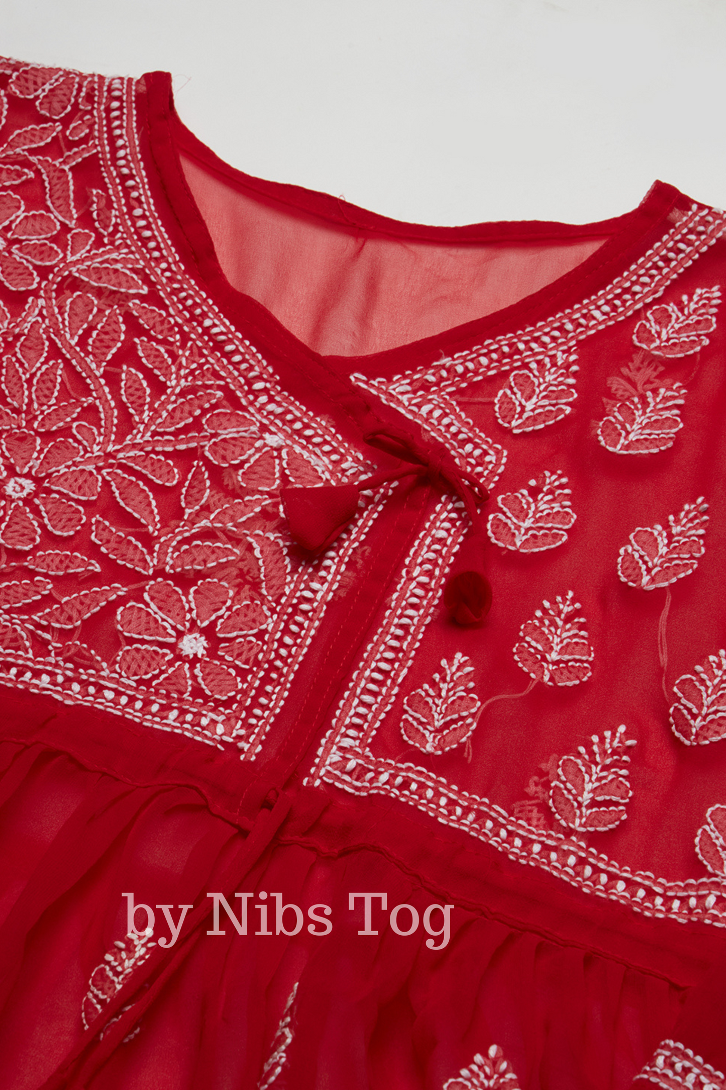 Red Chikankari Short Kurta Georgette Angrakha Style with Camisole