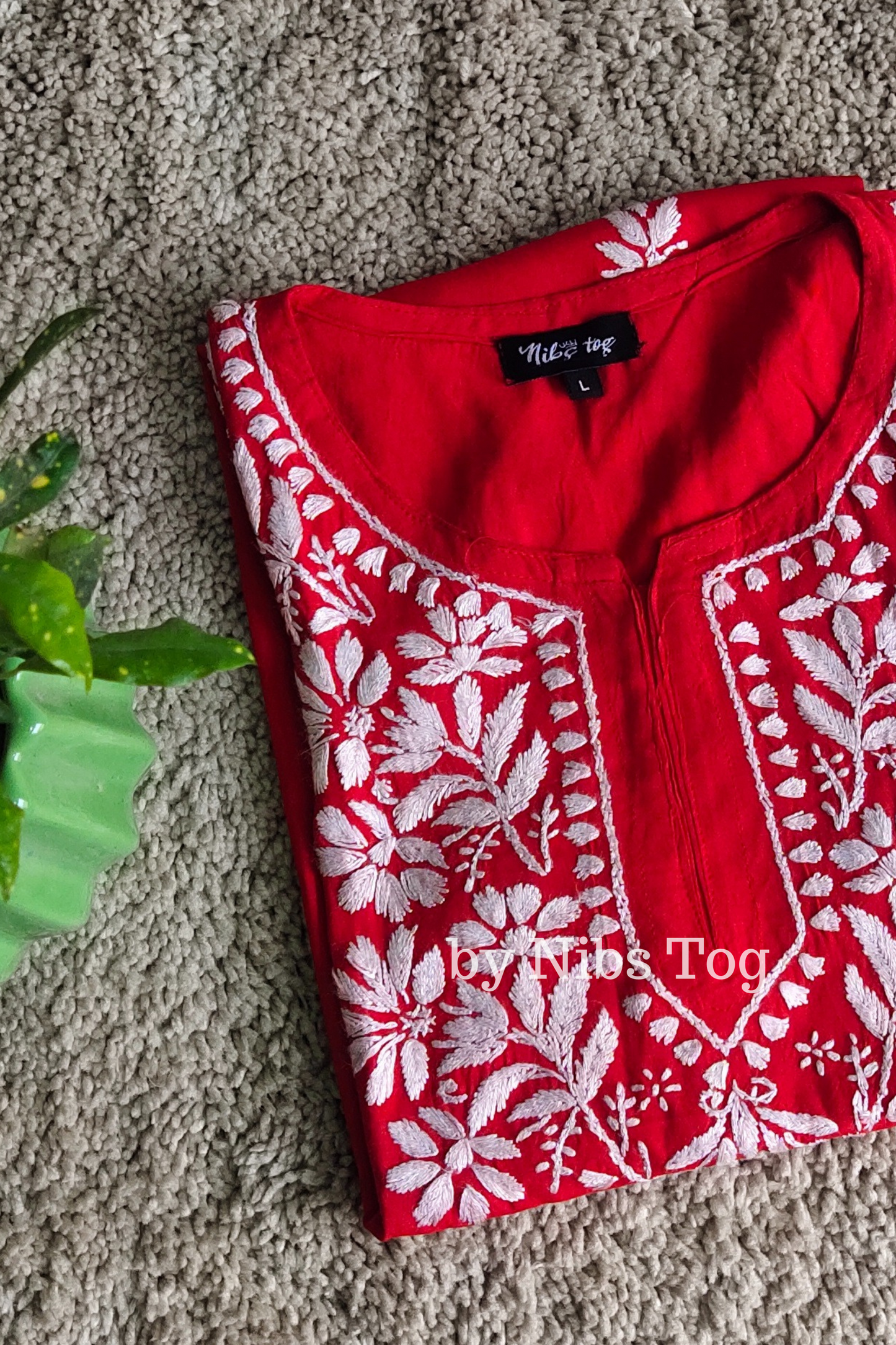 Rozana Chikankari Short Kurta Red